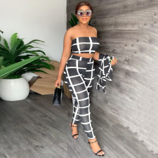 Print Tube Top+Long Sleeve Coat+Pencil Pant 3 Piece Set MEI-9285