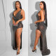 Plus Size Sexy Hot Drilling Perspective Sleeveless Irregular Dress NY-2526