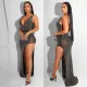 Plus Size Sexy Hot Drilling Perspective Sleeveless Irregular Dress NY-2526