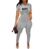 Printed Short Sleeve Slit Hem And Pants Two Piece Set SHD-9387