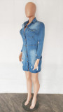 Sexy Backless Single Breasted Denim Mini Dress LX-6949
