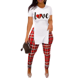 Printed Short Sleeve Slit Hem And Pants Two Piece Set SHD-9387