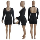 Sexy Backless Flare Sleeve Mini Dress WMEF-20807