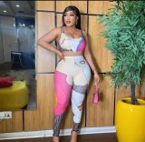 Fashion Print Tank Top And Tight Pant Two Piece Set WMEF-20808