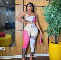 Fashion Print Tank Top And Tight Pant Two Piece Set WMEF-20808