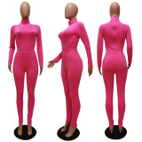 Solid Color Casual Sports Bodysuit And Tight Pant Two Piece Sets CM-8641