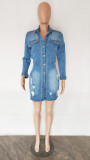 Sexy Backless Single Breasted Denim Mini Dress LX-6949
