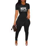 Printed Short Sleeve Slit Hem And Pants Two Piece Set SHD-9387