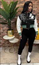Plus Size Casual Sports Print Single Breasted Baseball Coat JPF-1080