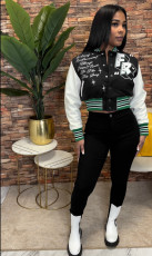 Plus Size Casual Sports Print Single Breasted Baseball Coat JPF-1080