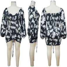 Floral Print Long Sleeve Mini Dress YF-9833