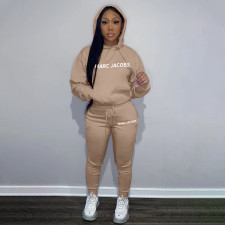 Casual Solid Letter Print Hooded Sweatshirts And Sport Pant 2 Piece Set QKYF-71317