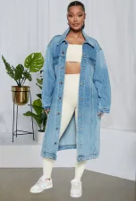 Plus Size Fashion Long Sleeve Denim Long Coat LX-5526