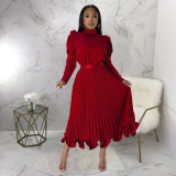 Fashion Puff Sleeve Pullover Ruffles Ruched Skirts Two Piece Set YF-10322
