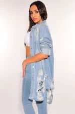 Fashion Slim Single Breasting Hole Denim Coat LX-3537