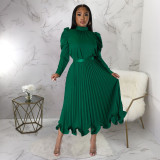 Fashion Puff Sleeve Pullover Ruffles Ruched Skirts Two Piece Set YF-10322
