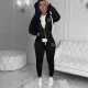 B Letter Print Solid Hoodies Sports Two Piece Pant Set XMF-176