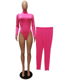 Solid Color Casual Sports Bodysuit And Tight Pant Two Piece Sets CM-8641