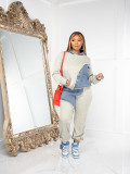 Plus Size Fashion Color Blocking Hooded Sweatshirt Two Piece Pants Set JH-322