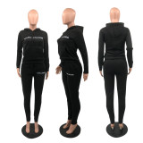 Casual Solid Letter Print Hooded Sweatshirts And Sport Pant 2 Piece Set QKYF-71317