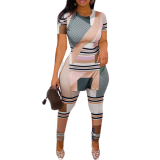 Printed Short Sleeve Slit Hem And Pants Two Piece Set SHD-9387