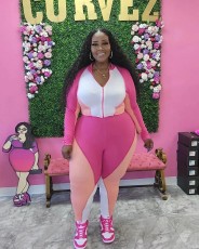 Plus Size Color Contrast Splicing Two Piece Sets BDF-7018