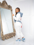 Plus Size Fashion Color Blocking Hooded Sweatshirt Two Piece Pants Set JH-322