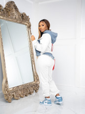 Plus Size Fashion Color Blocking Hooded Sweatshirt Two Piece Pants Set JH-322