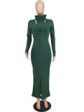 Solid Color High Collar Tank Top And Split Dress Two Piece SetZDF-31263