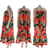 Plus Size Sexy Fashion Printed Sling Maxi Dress(Without Belt) SSNF-211259
