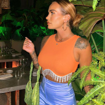 Sexy Tassel Diamond Short Tank Tops GBTF-6881