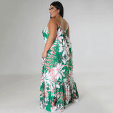 Plus Size Sexy Fashion Printed Sling Maxi Dress(Without Belt) SSNF-211259