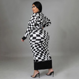 Plus Size Long Sleeve Plaid Printed Long Dresses NNWF-7726