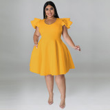 Plus Size Fashion Ruffle Solid Dress GDAM-218211