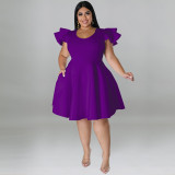 Plus Size Fashion Ruffle Solid Dress GDAM-218211