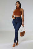 Solid Color High Collar Tank Top And Split Dress Two Piece SetZDF-31263