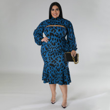 Plus Size Print Long Sleeve Short Pullover And Tube Top Dress Two Piece Set NNWF-7746