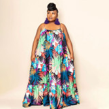 Plus Size Sexy Fashion Printed Sling Maxi Dress(Without Belt) SSNF-211259