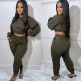 Casual Solid O Neck Short Sweatshirt And Sport Pant Two Piece Set DDF-88189