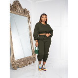 Casual Solid O Neck Short Sweatshirt And Sport Pant Two Piece Set DDF-88189