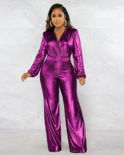 V Neck Slim Long Sleeve Wide Leg Jumpsuit ME-8228