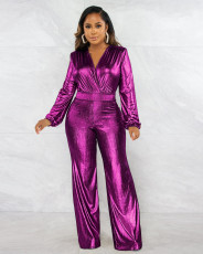 V Neck Slim Long Sleeve Wide Leg Jumpsuit ME-8228