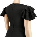 Plus Size Fashion Ruffle Solid Dress GDAM-218211