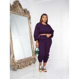 Casual Solid O Neck Short Sweatshirt And Sport Pant Two Piece Set DDF-88189