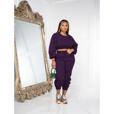 Casual Solid O Neck Short Sweatshirt And Sport Pant Two Piece Set DDF-88189