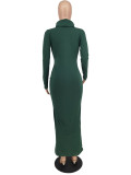 Solid Color High Collar Tank Top And Split Dress Two Piece SetZDF-31263