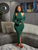 Solid Color High Collar Tank Top And Split Dress Two Piece SetZDF-31263
