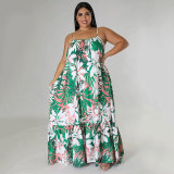 Plus Size Sexy Fashion Printed Sling Maxi Dress(Without Belt) SSNF-211259