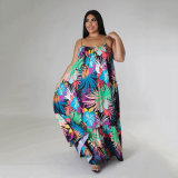 Plus Size Sexy Fashion Printed Sling Maxi Dress(Without Belt) SSNF-211259