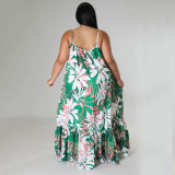 Plus Size Sexy Fashion Printed Sling Maxi Dress(Without Belt) SSNF-211259